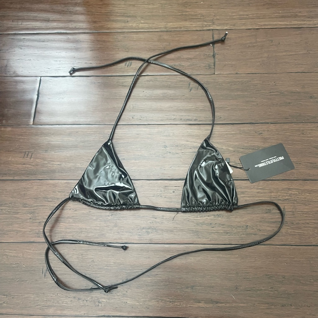 Prettylittlething Black Vinyl Bikini Top
